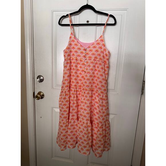 J. Marie Dress Medium Printed Sleeveless Tiered Pink/Orange Boho Resort Beach - Picture 4 of 7
